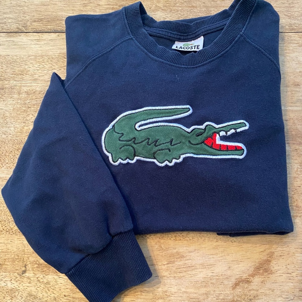 Lacoste Youth Medium‎ Unisex Navy 3D Big Alligator Logo Crew Neck Sweatshirt